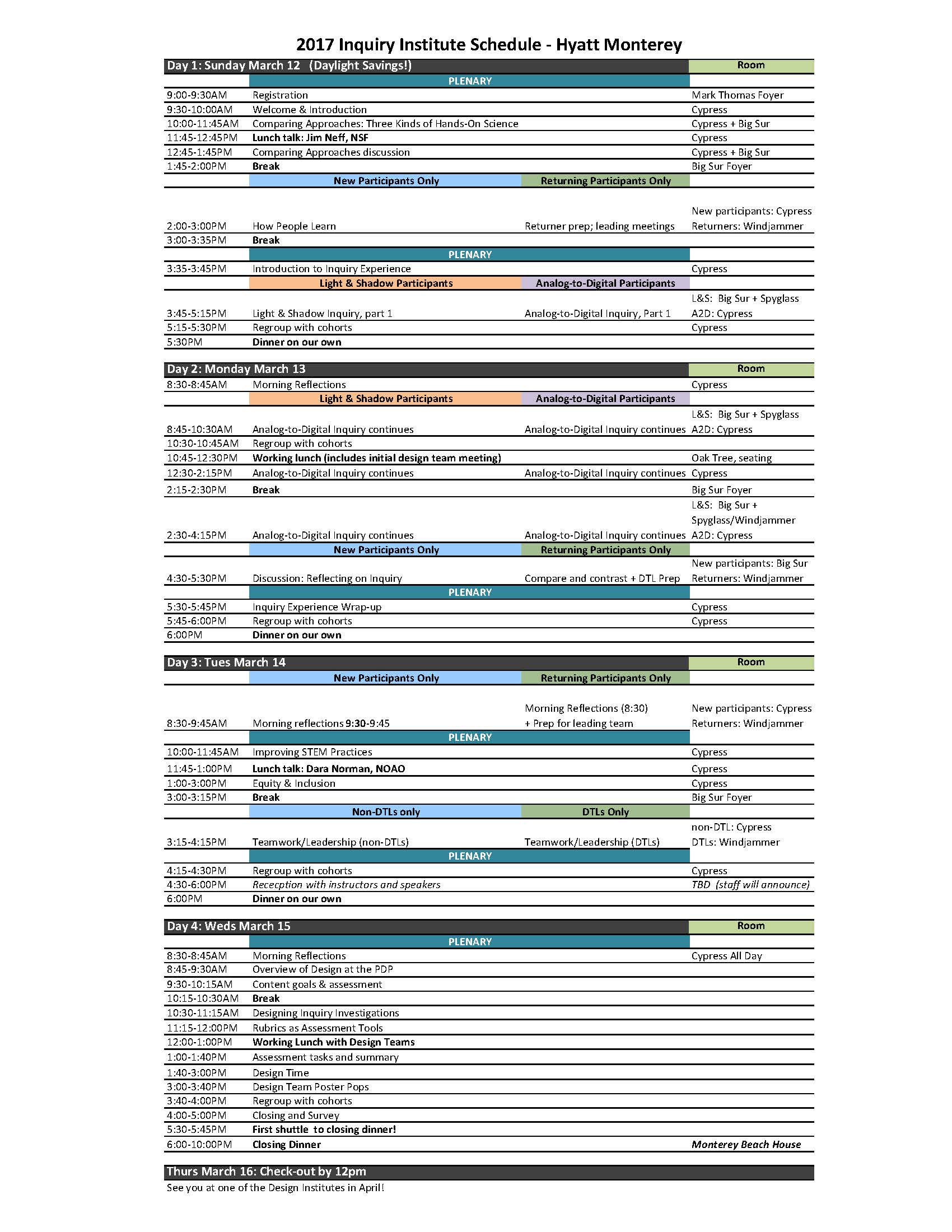 2017 Inquiry Institute Schedule